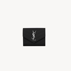 Yves Saint Laurent Compact Tri Fold Wallet In Grain De Poudre Leather