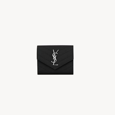 Yves Saint Laurent Compact Tri Fold Wallet In Grain De Poudre Leather