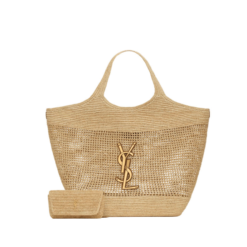 Yves Saint Laurent Icare In Raffia Naturel And Brown Gold 1
