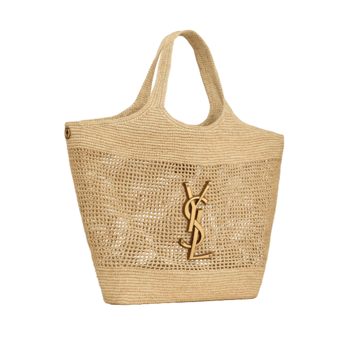 Yves Saint Laurent Icare In Raffia Naturel And Brown Gold 5
