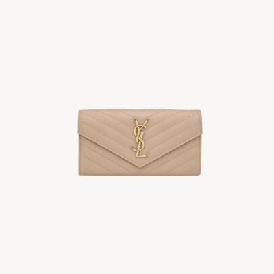 Yves Saint Laurent Large Flap Wallet In Grain De Poudre Leather