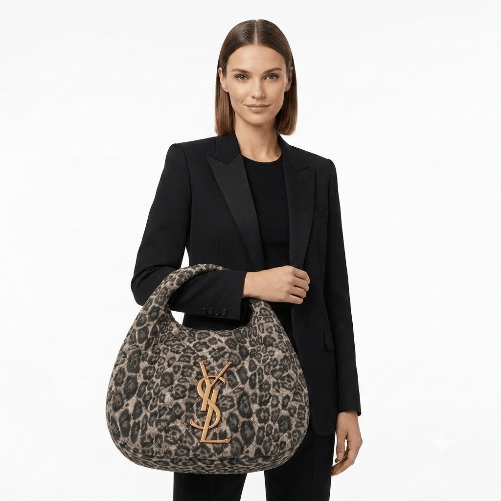 Yves Saint Laurent Leopard Quilted Hobo Bag with Gold Ysl Logo 3