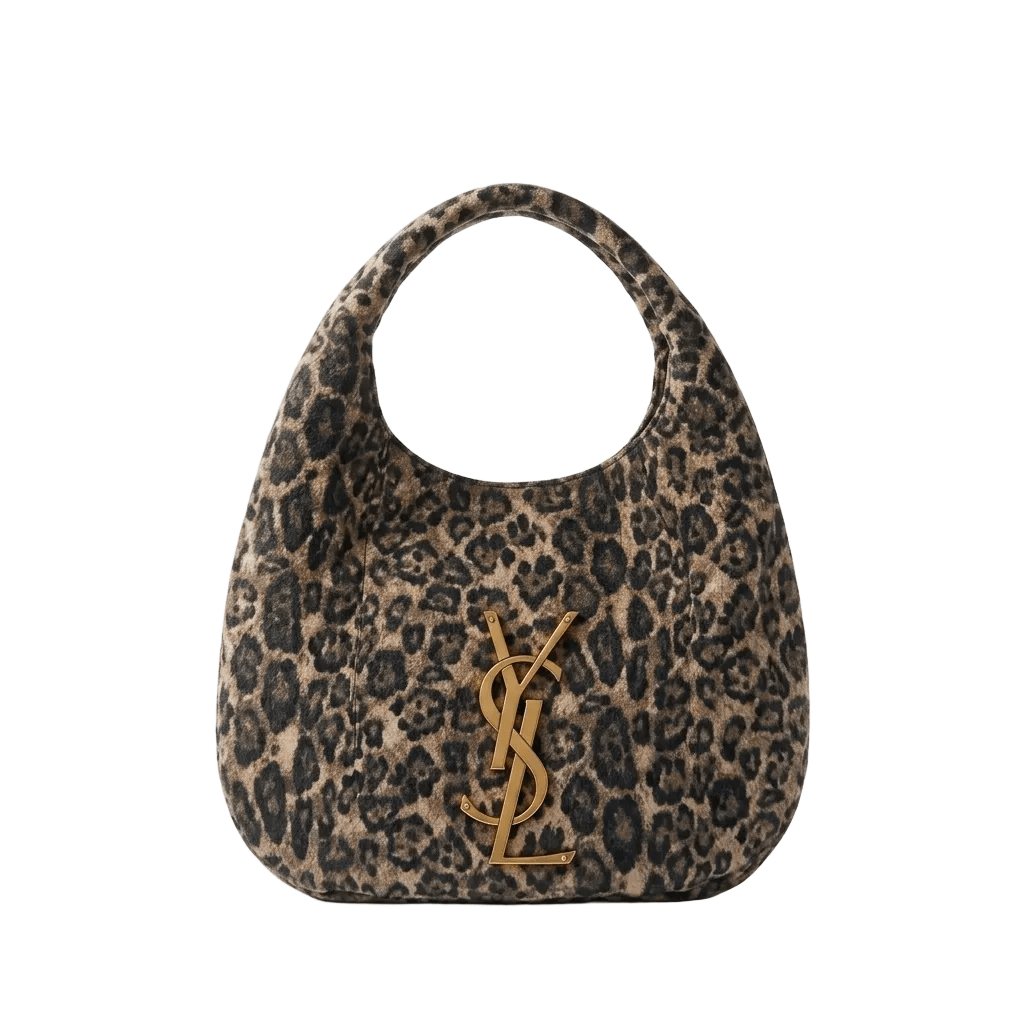 Yves Saint Laurent Leopard Quilted Hobo Bag with Gold Ysl Logo 1