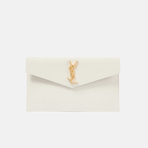 Yves Saint Laurent Uptown Leather Clutch White - BEAUTY BAR
