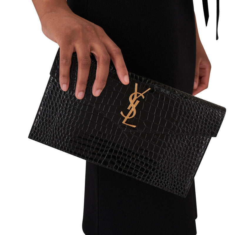 Yves Saint Laurent Uptown Patent Leather Clutch Black Bag 2