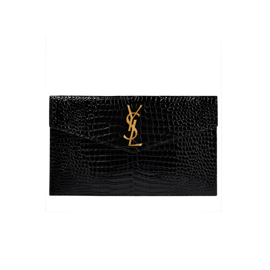 Yves Saint Laurent Uptown Patent Leather Clutch Black Bag 1