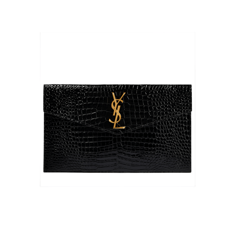 Yves Saint Laurent Uptown Patent Leather Clutch Black Bag