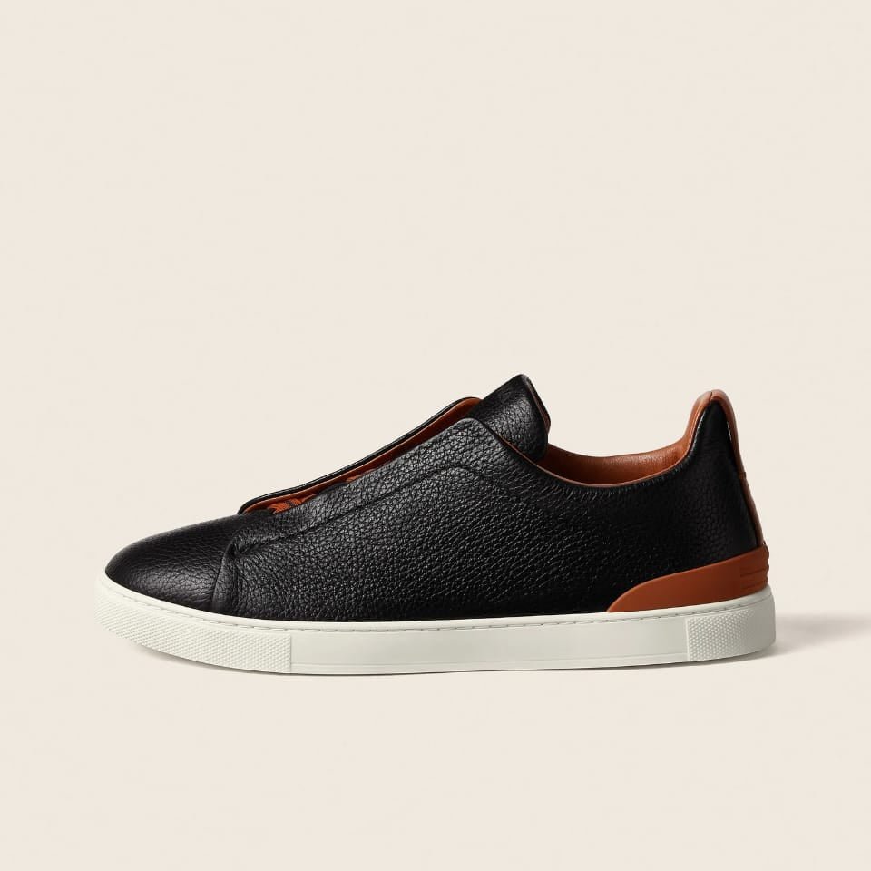 Zegna Black Deerskin Triple Stitch Sneakers 4