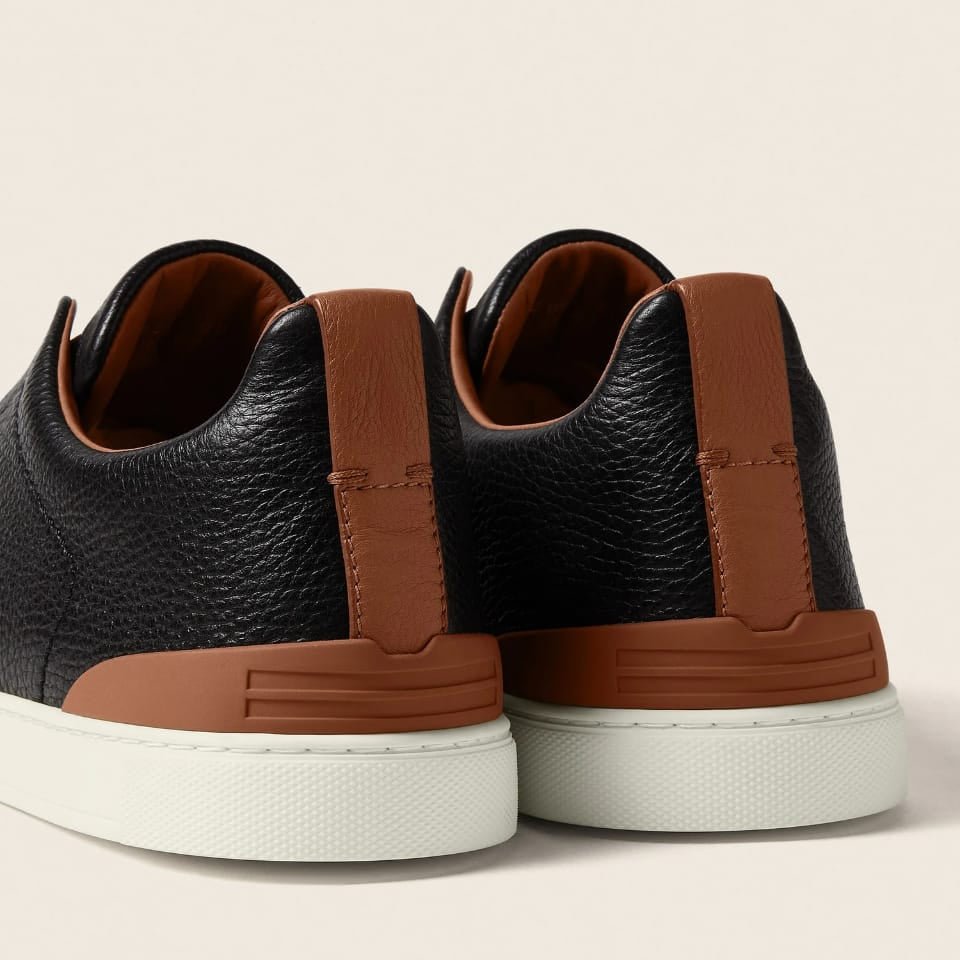 Zegna Black Deerskin Triple Stitch Sneakers 2
