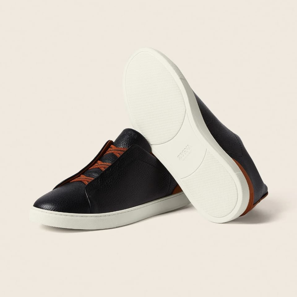 Zegna Black Deerskin Triple Stitch Sneakers 5