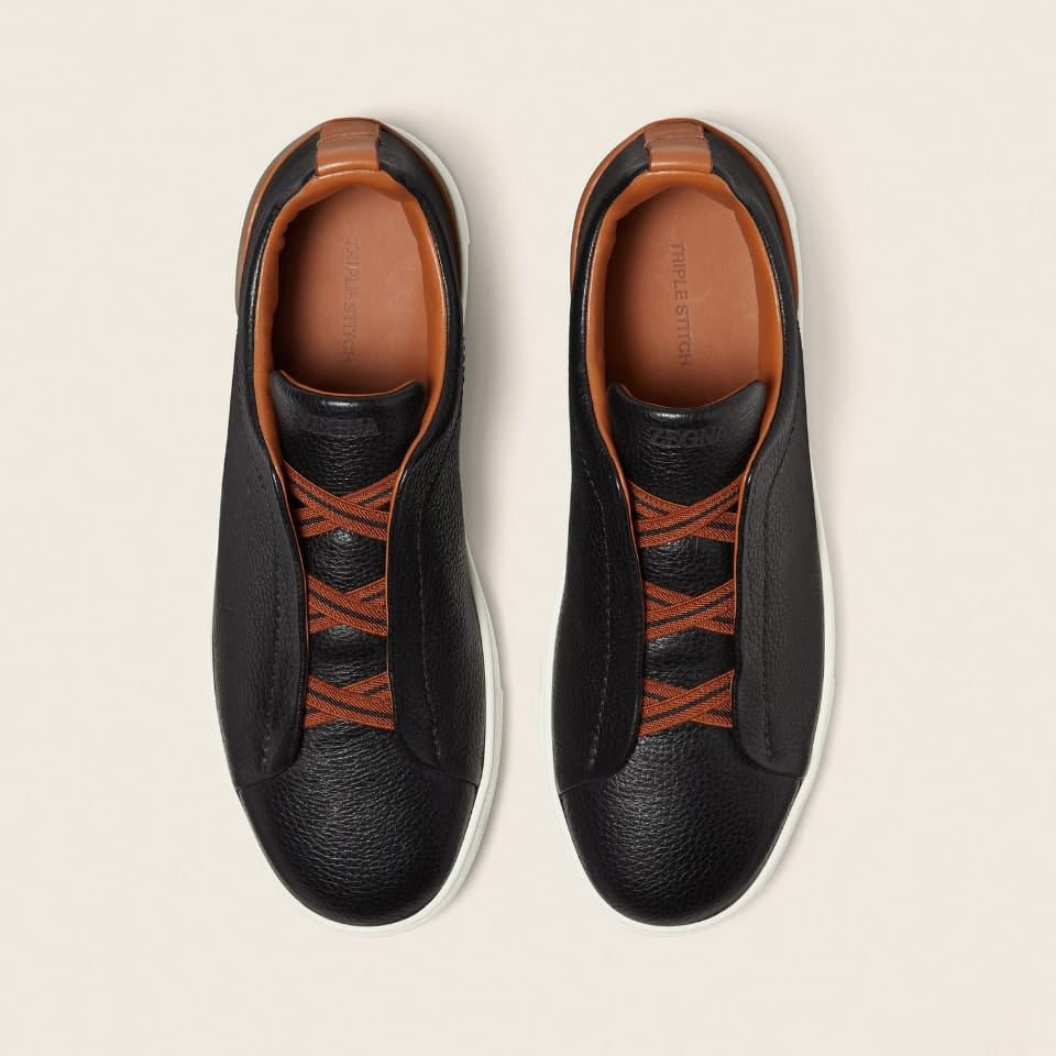 Zegna Black Deerskin Triple Stitch Sneakers 3