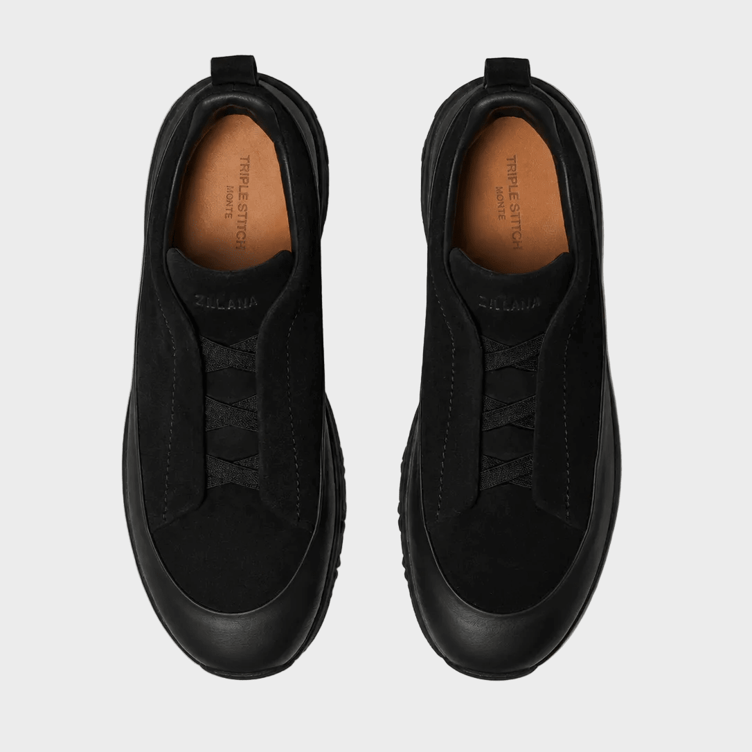 Zegna Black Leather and Suede Triple Stitch™ Monte Sneakers 2