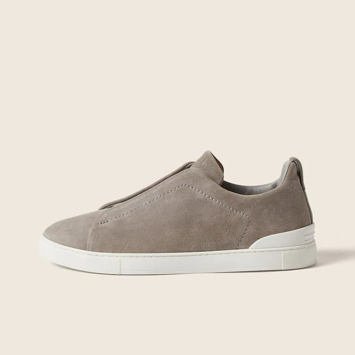 Zegna Grey Mélange Suede Triple Stitch Sneakers 4