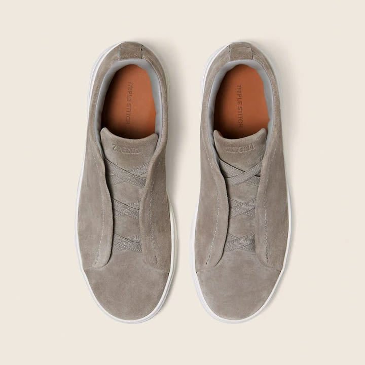 Zegna Grey Mélange Suede Triple Stitch Sneakers 3