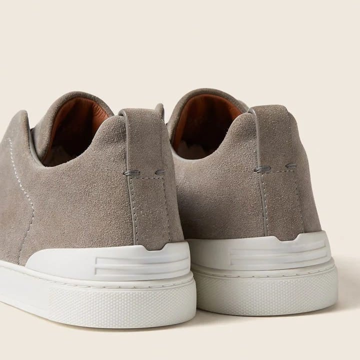 Zegna Grey Mélange Suede Triple Stitch Sneakers 2