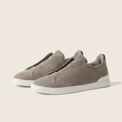 Zegna Grey Mélange Suede Triple Stitch Sneakers - BEAUTY BAR