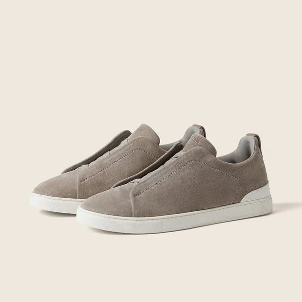 Zegna Grey Mélange Suede Triple Stitch Sneakers