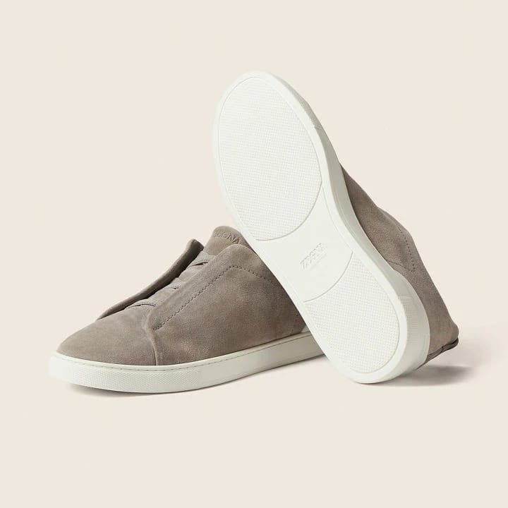 Zegna Grey Mélange Suede Triple Stitch Sneakers 5