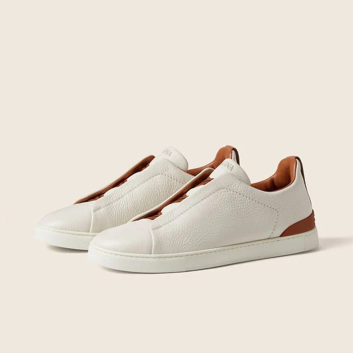 Zegna Off White Deerskin Triple Stitch Sneakers 1