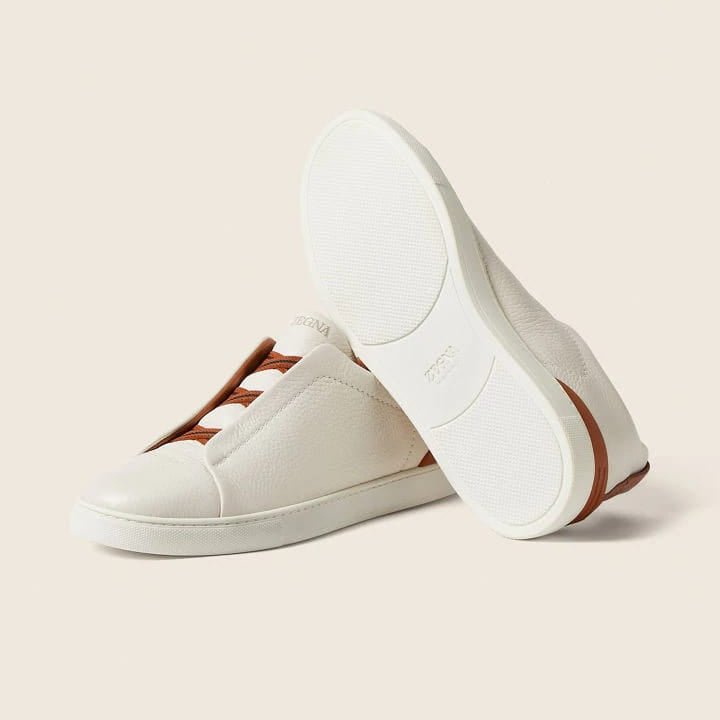 Zegna Off White Deerskin Triple Stitch Sneakers 5