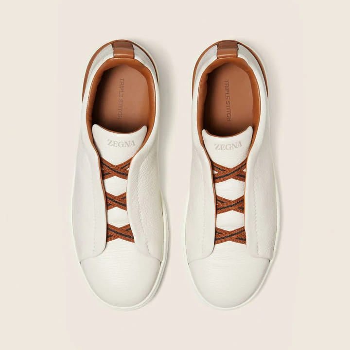 Zegna Off White Deerskin Triple Stitch Sneakers 3