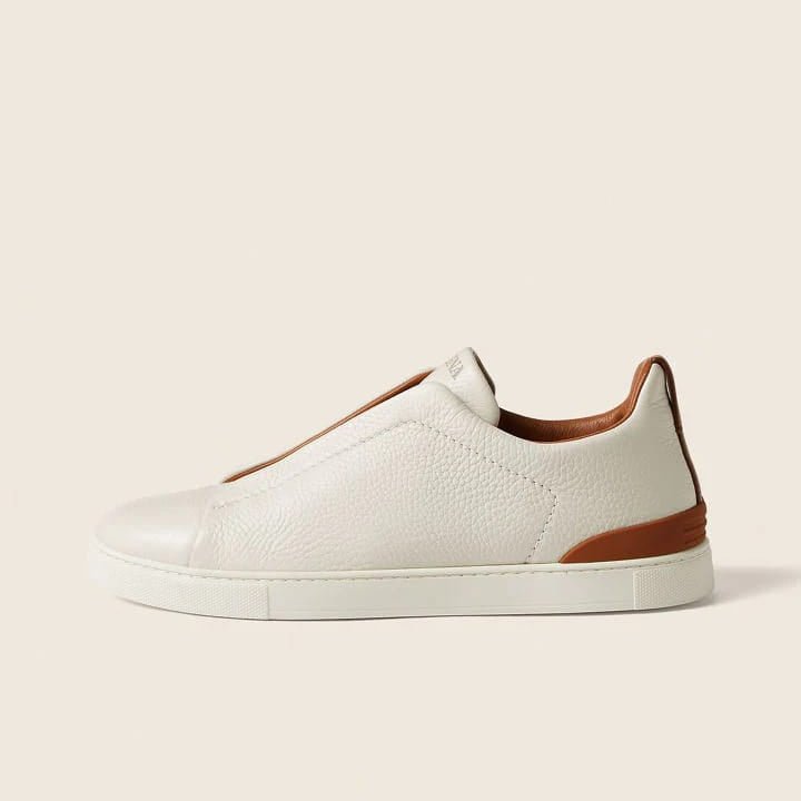 Zegna Off White Deerskin Triple Stitch Sneakers 4