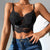Black Crop Top With Satin Strap In Middle - BEAUTY BAR