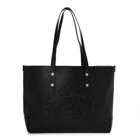 Burberry Embossed Crest Small Leather Tote - Black - BEAUTY BAR