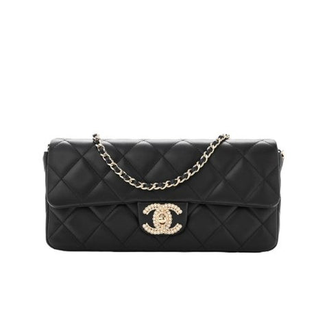 Chanel Lambskin Quilted Pearl CC Flap Black - BEAUTY BAR