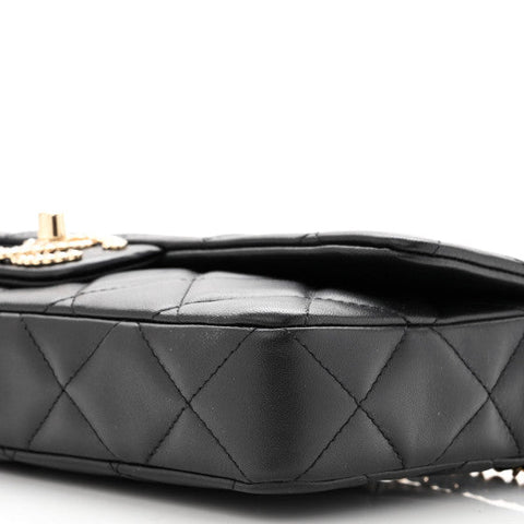 Chanel Lambskin Quilted Pearl CC Flap Black - BEAUTY BAR