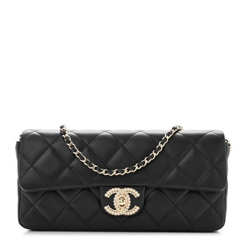 Chanel Lambskin Quilted Pearl CC Flap Black - BEAUTY BAR