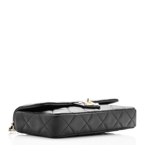 Chanel Lambskin Quilted Pearl CC Flap Black - BEAUTY BAR