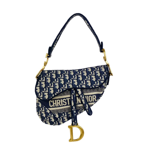 Dior Saddle Bag Blue Dior Oblique Embroidery