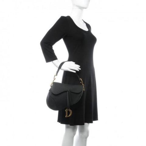 Christian Dior Saddle Bag In Black Grained - BEAUTY BAR
