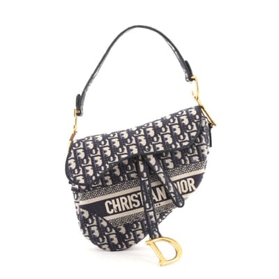 Christian Dior Saddle Handbag Logo Embroidered Oblique Canvas Medium - BEAUTY BAR