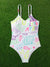 Crown & Letter Graphic One Piece Swimsuit White - BEAUTY BAR