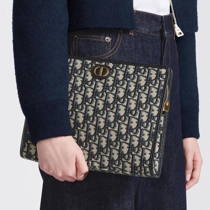 Dior Medium 30 Montaigne Pouch Blue Oblique Jacquard 3