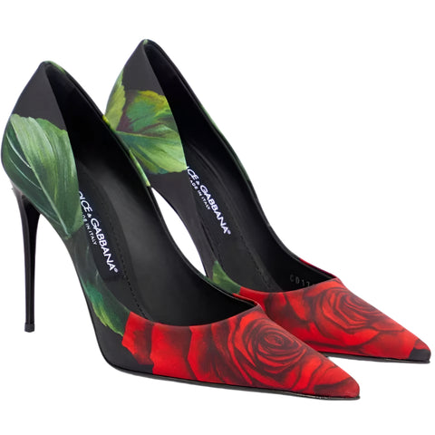 Dolce & Gabbana Lollo Floral Jersey Pumps In Rose Rosse Fdo Nero - BEAUTY BAR