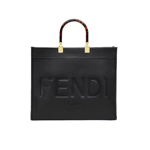 Fendi Sunshine Medium Black Leather Shopper - BEAUTY BAR