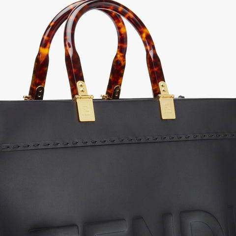 Fendi Sunshine Medium Black leather shopper - BEAUTY BAR