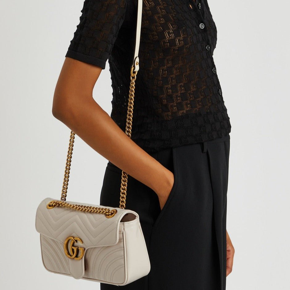 Gucci GG Marmont White Small Leather Shoulder Bag 5