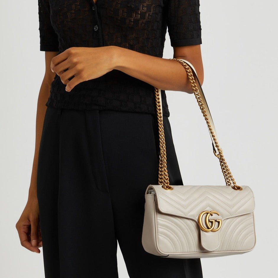 Gucci GG Marmont White Small Leather Shoulder Bag 6