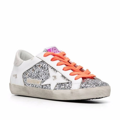 Golden Goose Super-Star Lace-Up Sneakers Ice White/Silver-Tone/Carrot Orange