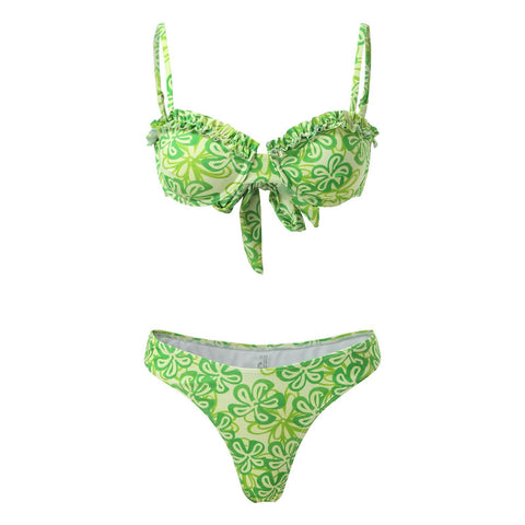 Green Floral Ruffle Bikini Set - BEAUTY BAR