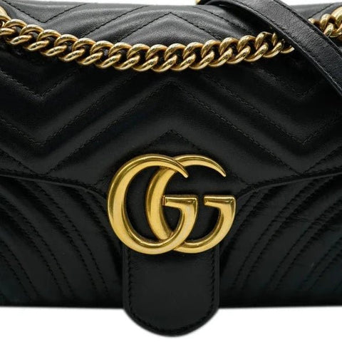 Gucci GG Marmont Matelasse Black Leather Shoulder Bag - BEAUTY BAR