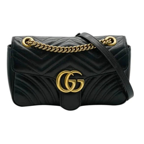 Gucci GG Marmont Matelasse Black Leather Shoulder Bag - BEAUTY BAR