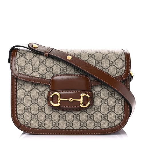 Gucci GG Supreme Monogram Horsebit 1955 Shoulder Bag Beige Brown Sugar
