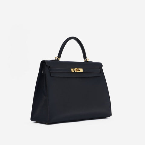 Hermès Kelly 30 Vache Liegee Black Indigo - BEAUTY BAR