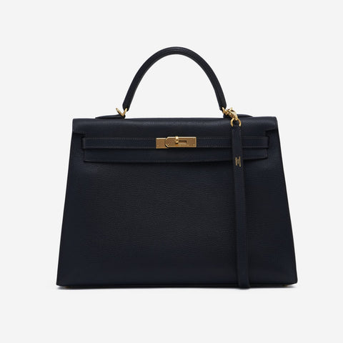 Hermès Kelly 30 Vache Liegee Black Indigo - BEAUTY BAR