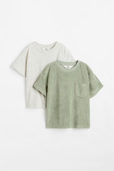 H&M 2-Pack T-Shirts Green/Light Grey Marl - BEAUTY BAR